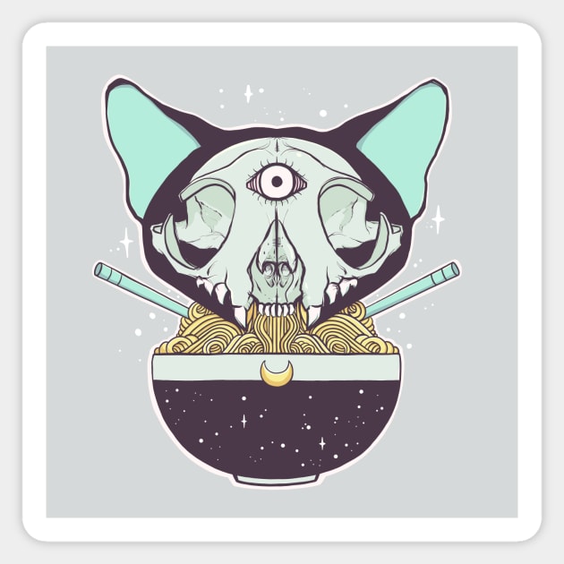 Cat Skull Raman Noodle Bowl Sticker by cellsdividing